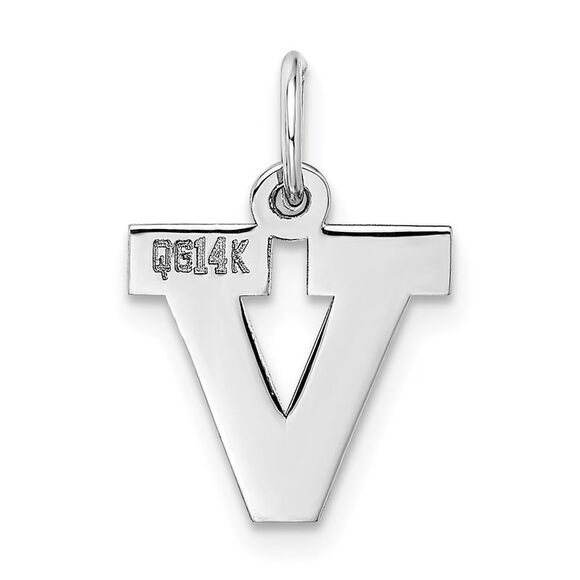 14k White Gold, Amanda Collection, Small Block Style Initial V Pendant - Picture 3 of 5